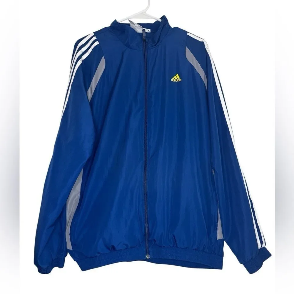 Vintage Adidas Men's Blue Windbreaker Jacket
